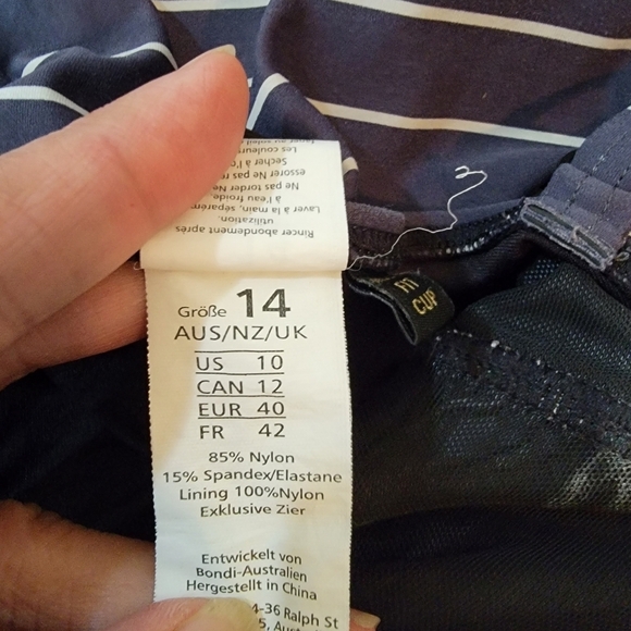 Bond-Eye Australia Tankini Sz 10 Gray/White Stripe Wired Bra Pleated Beach - Picture 8 of 9